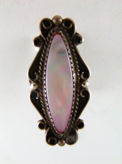 VINTAGE NAVAJO STERLING SILVER MOTHER OF PEARL ABALONE RING SZ 7