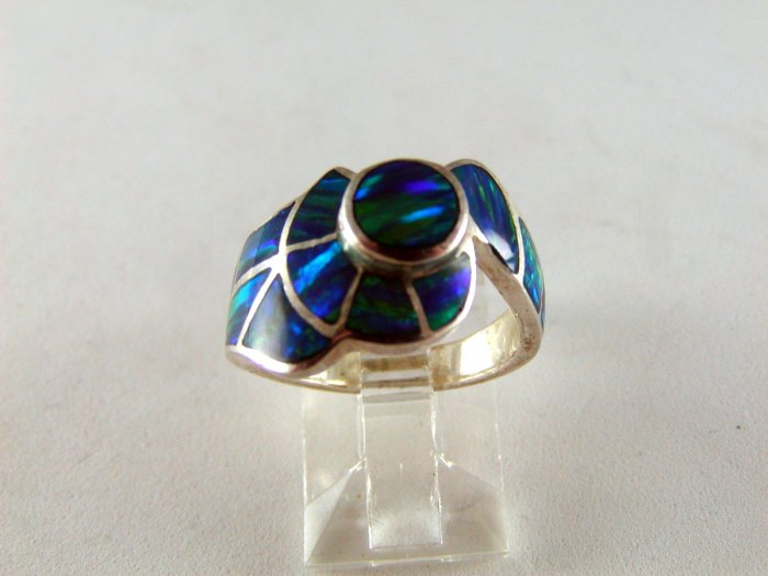 VINTAGE STYLE STERLING SILVER BLUE GREEN OPAL RING SIZE 6