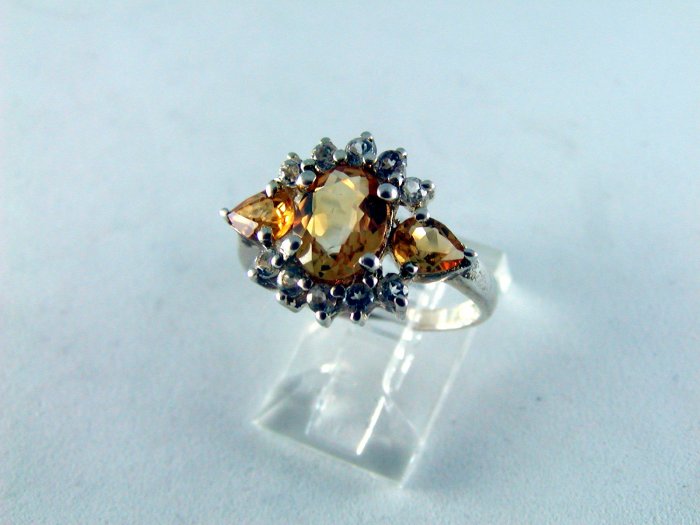 VINTAGE STYLE COCKTAIL STERLING SILVER RING CZ'S SIZE 7 1/4