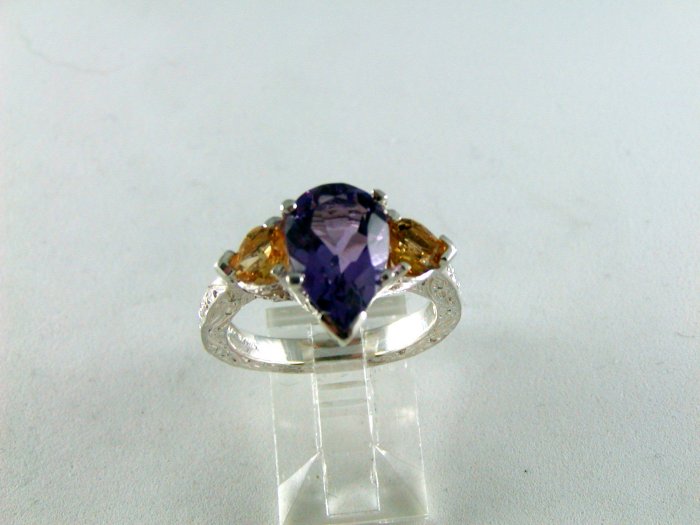 VINTAGE STYLE STERLING SILVER AMYTHEST CZs RING SZ 8 1/4