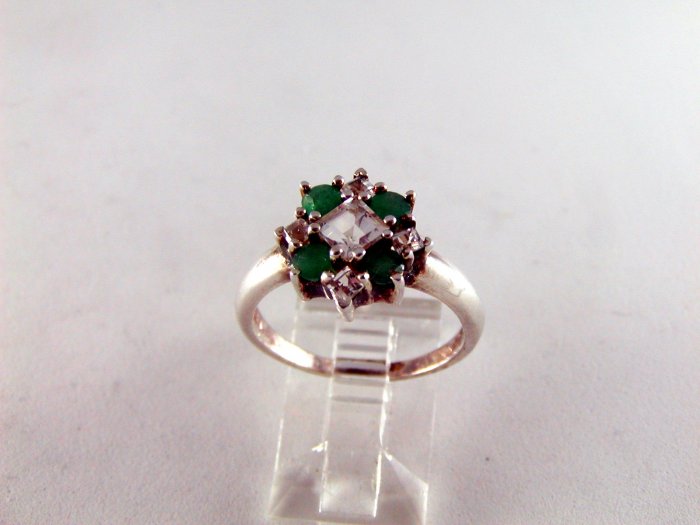 VINTAGE STYLE STERLING SILVER EMERALD CZs RING SZ 7 1/4