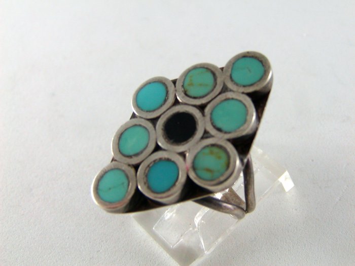 VINTAGE NATIVE AMERICAN STERLING SILVER TURQUOISE RING SZ 7 1/2