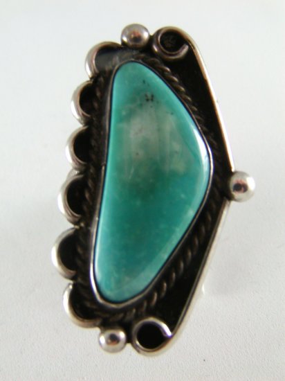 VINTAGE NATIVE AMERICAN STERLING SILVER TURQUOISE RING SZ 9 3/4