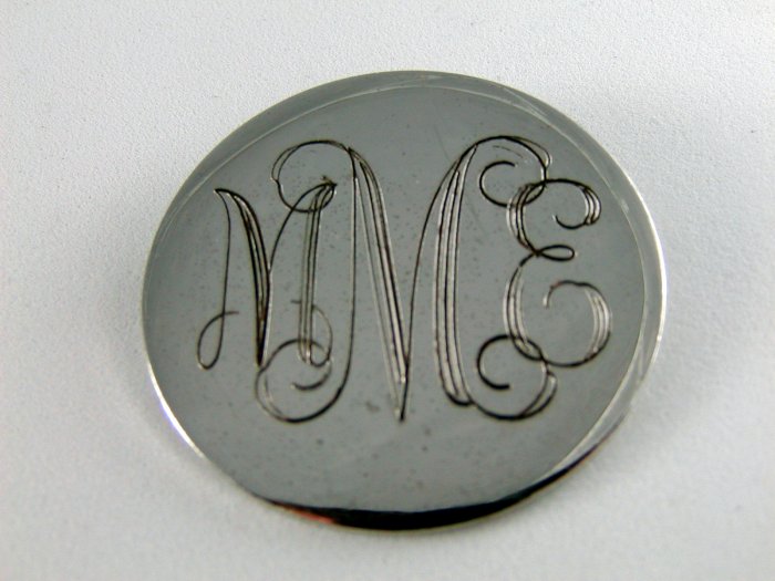 VINTAGE STERLING SILVER INITIAL BROOCH MME BAB