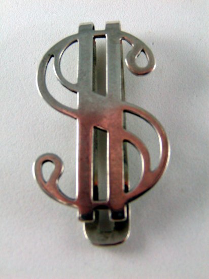 VINTAGE STERLING SILVER MONEY CLIP IN FORM OF DOLLAR SIGN