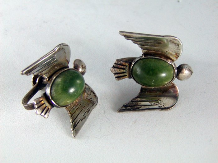 VINTAGE MEXICAN MEXICO STERLING SILVER SCREW BACK BIRD EARRINGS