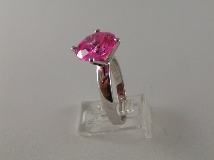 VINTAGE STYLE STERLING SILVER PINK CZ RING SIZE 9 1/4