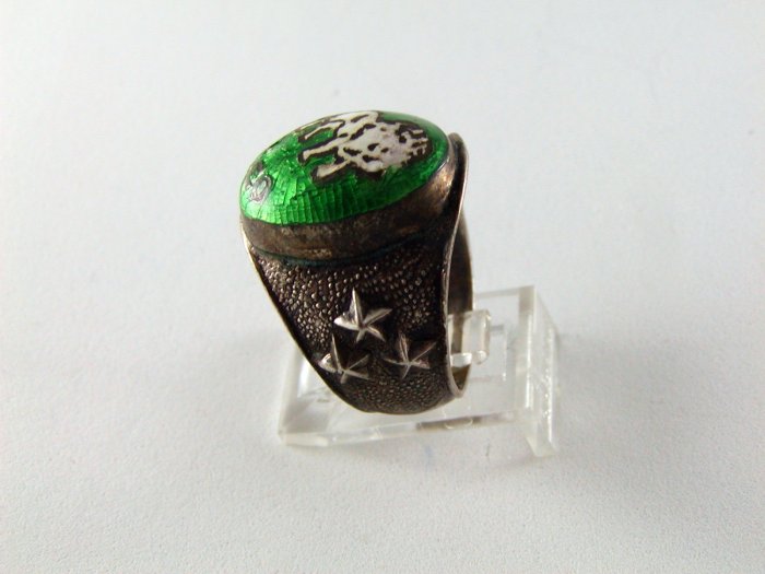 GOTHIC RENAISSANCE VINTAGE STERLING SILVER ENAMEL LEO LION ZODIAC RING SZ 9