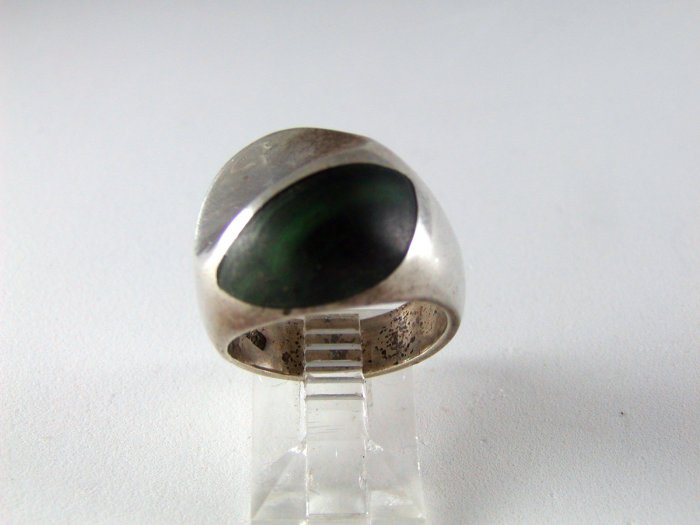 VINTAGE MEXICAN STERLING SILVER MALACHITE RING SZ 6 1/4