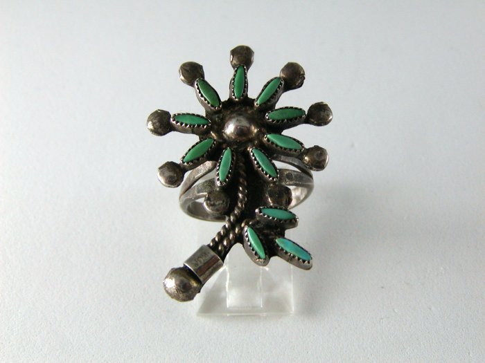VINTAGE NATIVE AMERICAN STERLING SILVER TURQUOISE FLOWER RING SZ 5 1/2