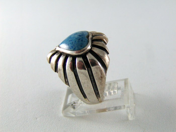 STERLING SILVER BLUE ONYX HEART RING SIZE 7 1/4