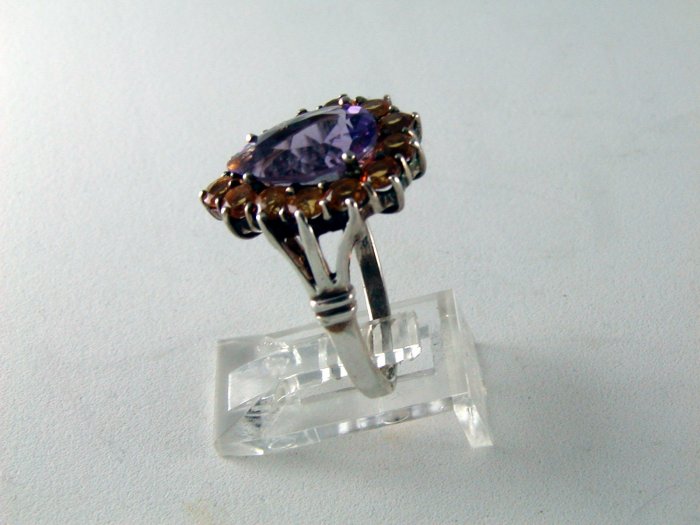 VINTAGE STYLE STERLING SILVER AMYTHEST TOPAZ COCKTAIL RING SZ 8 1/4