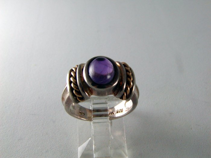 VINTAGE STERLING SILVER AMYTHEST CABOCHAN RING SIZE 6 1/2
