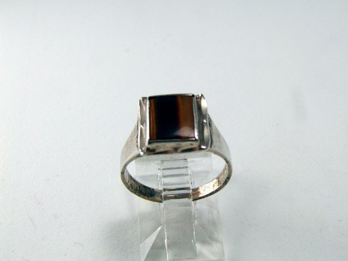 VINTAGE STERLING SILVER TIGER EYE RING SIZE 5 3/4