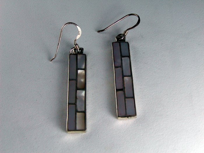 NATIVE AMERICAN STERLING SILVER MOTHER OF PEARL PIERCED EARRINGS