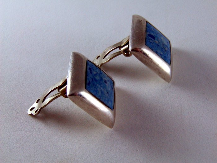 STERLING SILVER BLUE ONYX CLIP ON EARRINGS