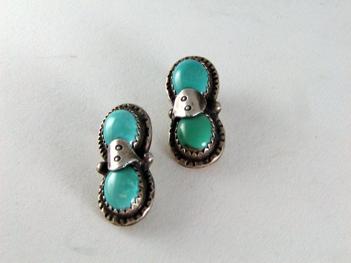 VINTAGE NATIVE AMERICAN STERLING SILVER TURQUOISE PIERED EARRINGS