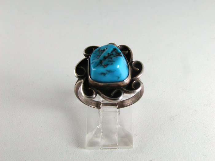 VINTAGE NATIVE AMERICAN SILVER TURQUOISE RING SIZE 7 1/4