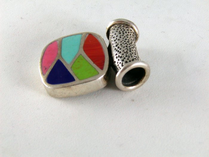 VINTAGE STYLE STERLING SILVER RED BLUE ONYX PENDANT