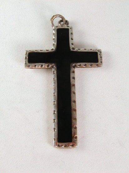 VINTAGE STERLING SILVER BLACK ONYX CROSS