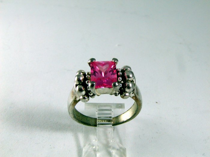 VINTAGE STYLE STERLING SILVER PINK CZ RING SIZE 8 1/4