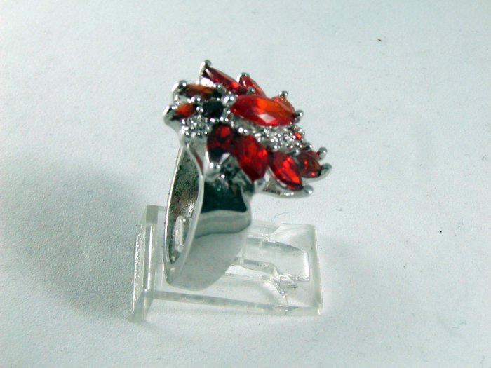 STERLING SILVER ORANGE CZs COCKTAIL RING SIZE 6 1/2