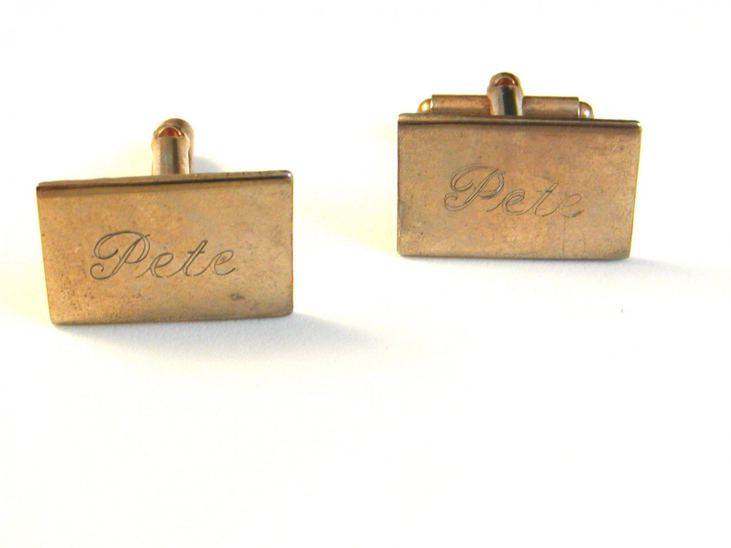 1960's Gold Tone Cufflinks Engraved Pete