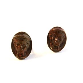 Vintage 1940's 1950's Copper Tone Fu Manchu Detective Cufflinks