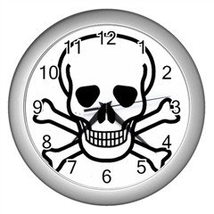 Jolly Roger Wall Clock (Silver), punk, goth, rock