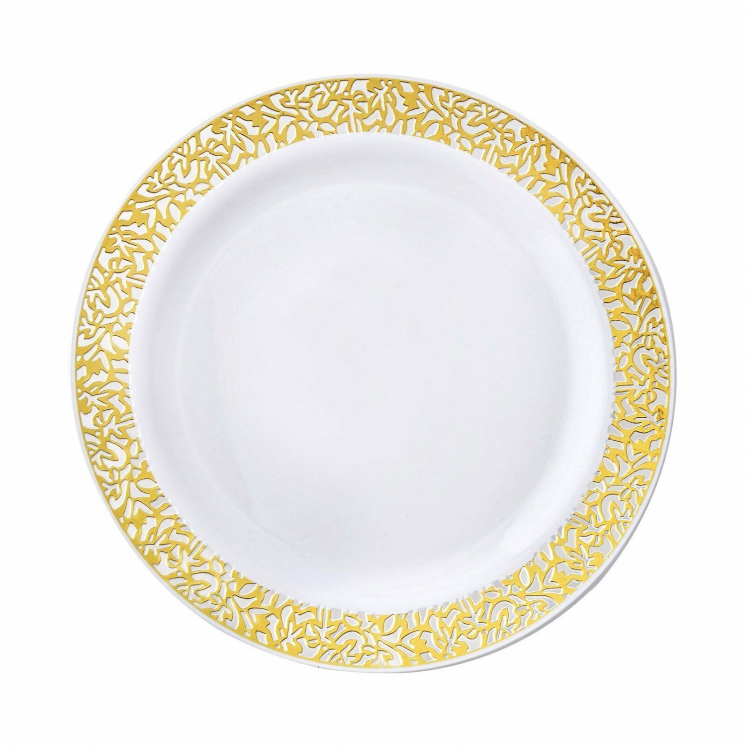 Pack Disposable Round Dinner Plates White With Gold Lace Design