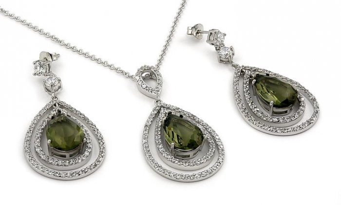 5 PIECE DROP SHAPE SMOKEY GLASS W/CZ