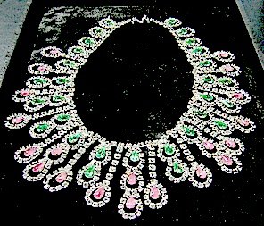 Vintage Mimi DiN Pink & Green Rhinestone Bib Necklace
