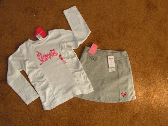 Girls Gymboree lot of 2 grey fleece skirt & long sleeve T-shirt SZ 6 Brand New
