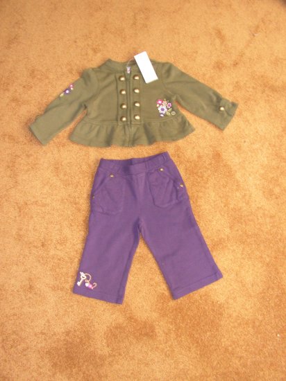 Girls toddler Gymboree purple pants olive green shirt sz 12-18 months