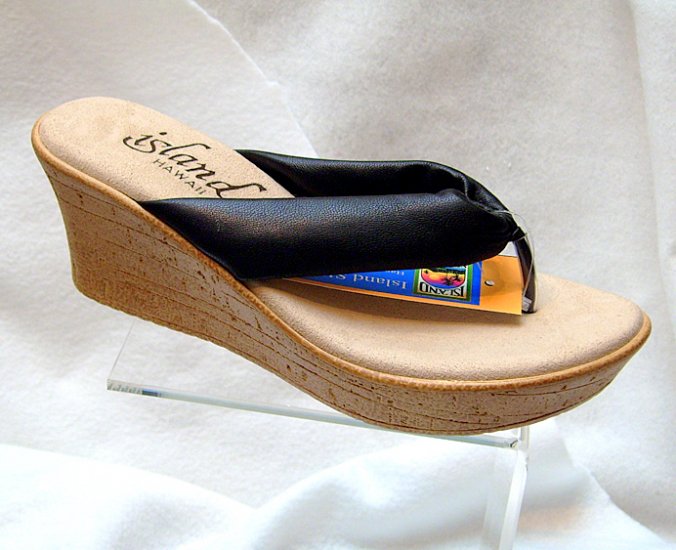 Island Slipper Women's P516 Wedge Thong - BLACK