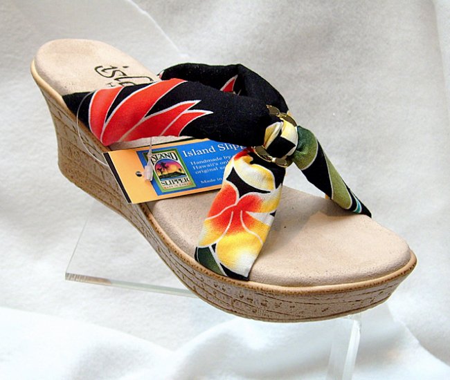 Island Slipper Women's P387 Wedge Sandal - TROPICAL BLACK