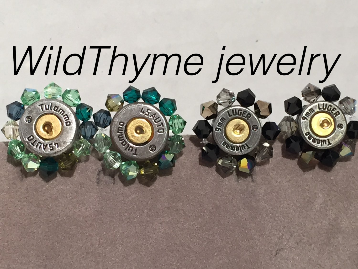 Bullet shell post earrings with Swarovski crystal halos