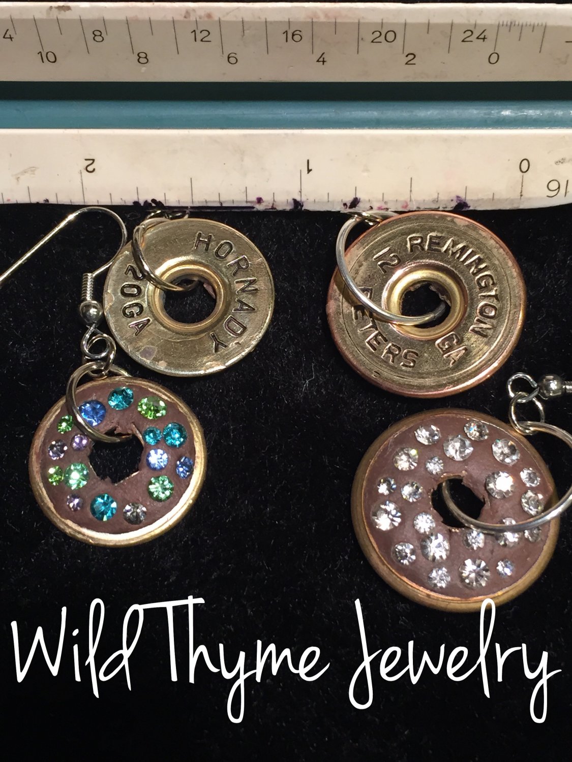 Free-Floating Shotgun Shell Casing Earrings with Crystals
