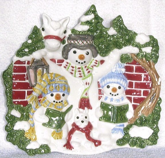 Flurries Fitz and Floyd snowman 9 inch CANAPE PLATE
