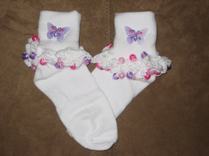 Butterflies Beaded Socks (Purple)