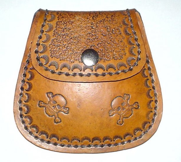 Leather Belt Pouch with Skulls