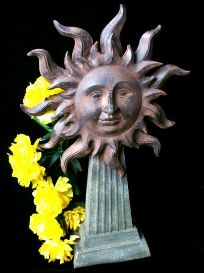 Cast Iron Look Sun Face On Pedesta