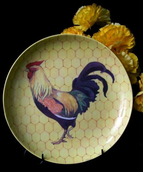 Porcelain Rooster Plate W/ Stand