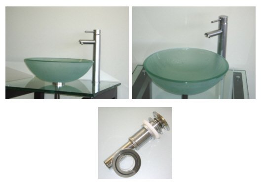 Ikasumoto Frosted Tempered Glass Sink + Chrome Faucet Combo