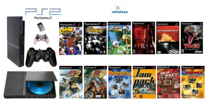 New Slim Sony Playstation 2 "Super Wireless Bundle" - 17 Games + Wireless Controller