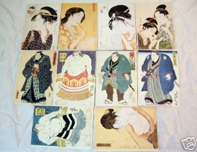 10 RARE UNUSED JAPANESE POSTCARD, SUMO GEISHA LOT