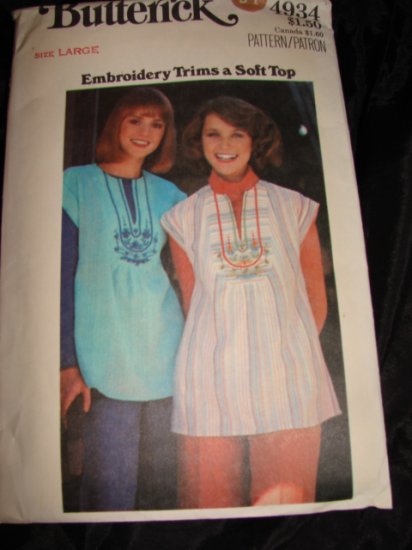 Sewing Pattern Vintage 70s Top Blouse EMBROIDERY Large NEW