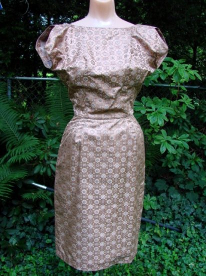 Vintage 50s SILK BROCADE Dress & Jacket QUALITY EC XS