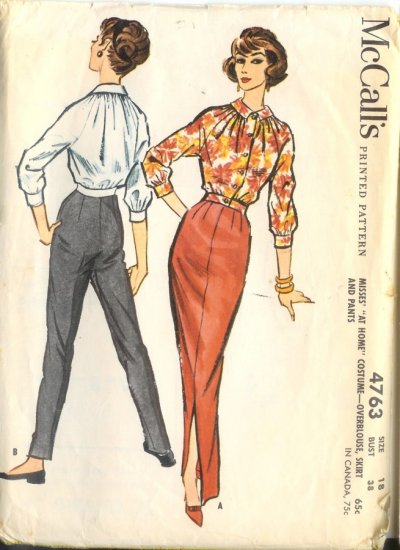 Sewing Pattern Vintage 50s Pants Blouse Slim Skirt B38