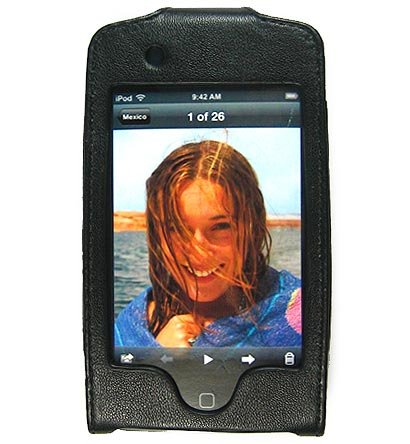 Leather Kickstand Carrying Protection Case Cover for Apple iTouch MP3 Music Video Player - Black